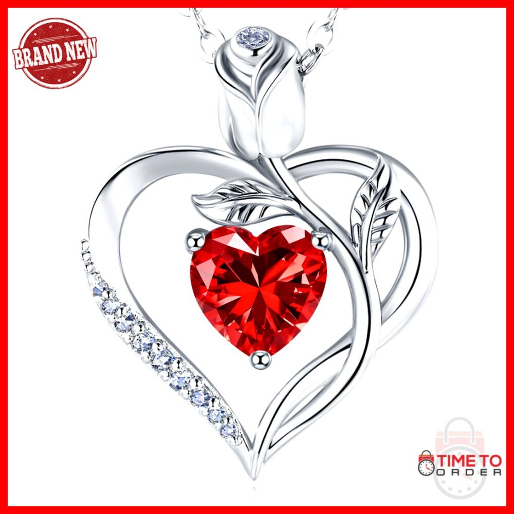 Rose Heart Pendant Necklace Sterling Silver Lab-Grown Ruby 1.2ct Elegant Gift